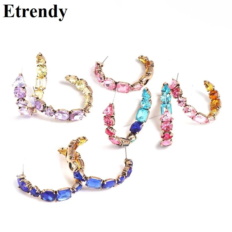

Colorful Crystal C Shaped Earrings 2019 New Elements Fashion Jewelry pendientes mujer