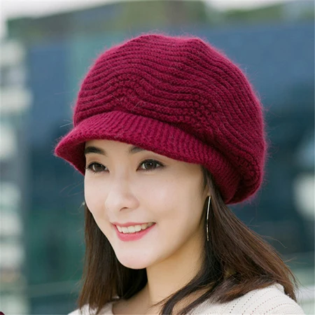 [DINGDNSHOW] брендовая зимняя шапка, шапки для женщин, вязаная шапка, женские шапки Skullies, шапка Femme, хлопковая теплая шапка - Цвет: deep red adult