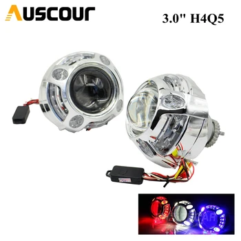 

3.0 inch hid Bi xenon Projector lens led day running angel eyes shrouds mask xenon kit lamp metal H1 H4 H7 car assembly Modify