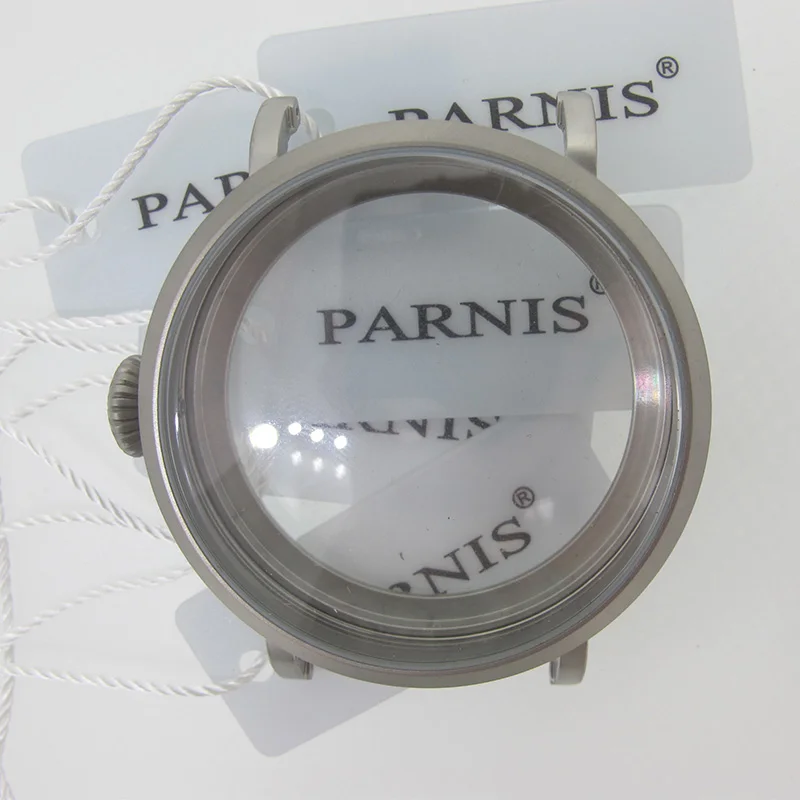 Case com Vidro Fosco Prata Cinza Inoxidável Assista Case Ajuste 6498 6497 Movimento Parte Cristal Mineral 46mm Aço