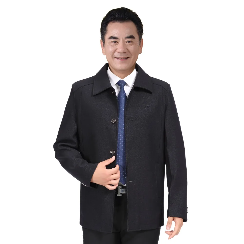 

WAEOLSA Middle Aged Men Black Jackets Turn Down Collar Basic Coat Man Leisure Jacket Plus Size Outerwear Father Clothes 60s 70s