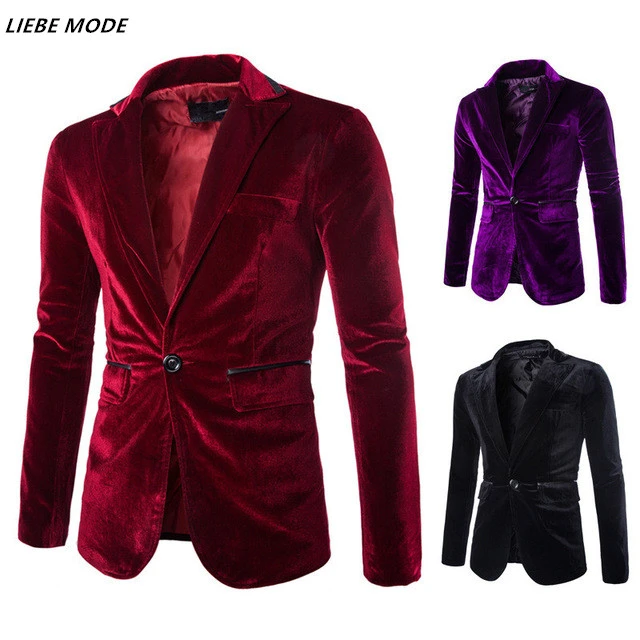 メンズスリムフィットベルベットブレザーhombreブルゴーニュ紫黒コーデュロイスーツのジャケットファッションパーティーブレザー男カジュアルコート Corduroy Suit Jacket Corduroy Suitblack Corduroy Suit Aliexpress
