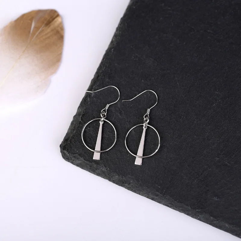 

Fashion n Geometry Ring Circle 925 Sterling Silver Dangling Earrings