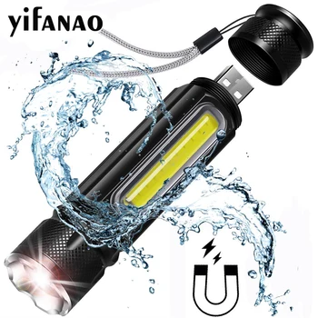 

Multifunctional LED Flashlight USB Rechargeable battery Powerful T6 torch Side COB Light design Flashlight tail magnet WorkLight