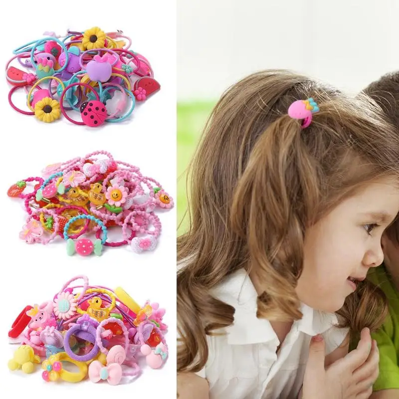

40pcs Baby Toddlers Elastic Hair Bands Child Girl Cartoon Rubber Band Hairpin Claw Clip Set Random Color