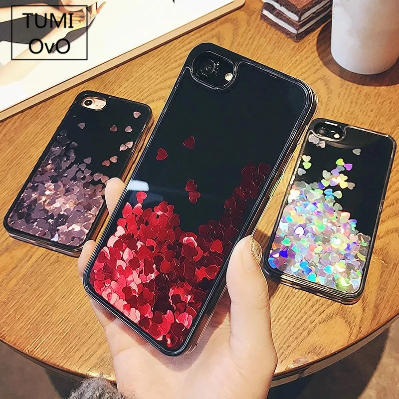 

Luxury Dynamic Glitter Heart Love Liquid Bling Glitter Case For iphone 5 6 6S Plus 7 8 X Plus Cases Phone Cover Capa Fundas