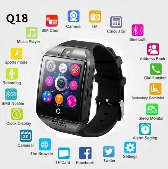 Bluetooth Смарт-часы для мужчин Q18 Smartwatch шагомер спортивный трекер Поддержка sim-карты Smartwatch для телефона Android PK A1 DZ09