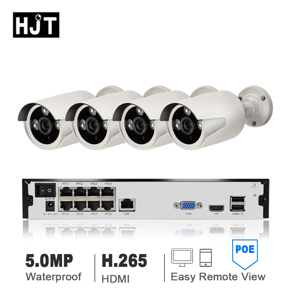

HJT 8CH POE NVR Network Camera 4CH POE White/Black POE CCTV Camera Kit 3IR Night Vision 48V P2P Waterproof Onvif 2.4