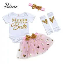 Pudcoco/Коллекция года, одежда для маленьких девочек Женский наряд для новорожденных, комплект одежды для младенцев, комплект одежды для мамы, дня рождения, 4 предмета, сетчатая юбка+ комбинезон+ теплый носок+ повязка на голову