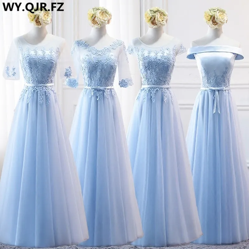 Женское длинное платье с вышивкой коротким рукавом на весну 2019|blue bridesmaid dress|bridesmaid