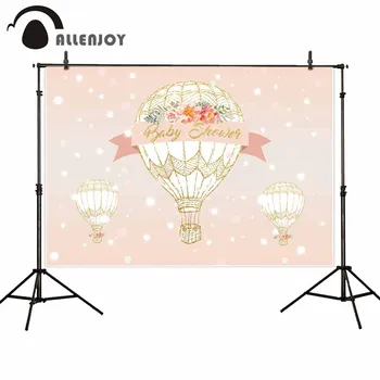 

Allenjoy hot air balloon photography backdrop baby shower flower pink gold glitter background girl photo studio photocall custom