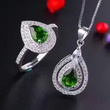 Натуральный зеленый диопсид кольцо кулон украшения из природного драгоценного камня набор 925 серебро Мода элегантная цепочка для вечеринки подарок тонкое кольцо