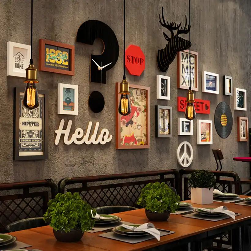 SUFEILE Vintage decorative photo wall Bar Restaurant Decorative wooden photo frame Shop 3D wall