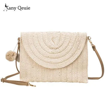 

Vintage Handmade Rattan Knit Shoulder Bag Fashion Hand Strap Bag Buckle Holiday Beach Messenger Bag Messenger Handbag