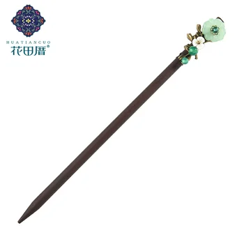 

Handmade Lampwork Plum Flower Hair Pins Women Alloy Leaves Synthetic Crystal Green Bead Hair Sticks Headdress Jewelry FZ-18042-1