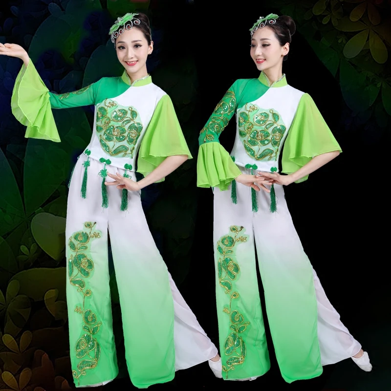 

Traditional Chinese Dance Costumes for Women Green Chinese Folk Dance Costume Women Yangko Dance Dress National Fan Dance Outfit