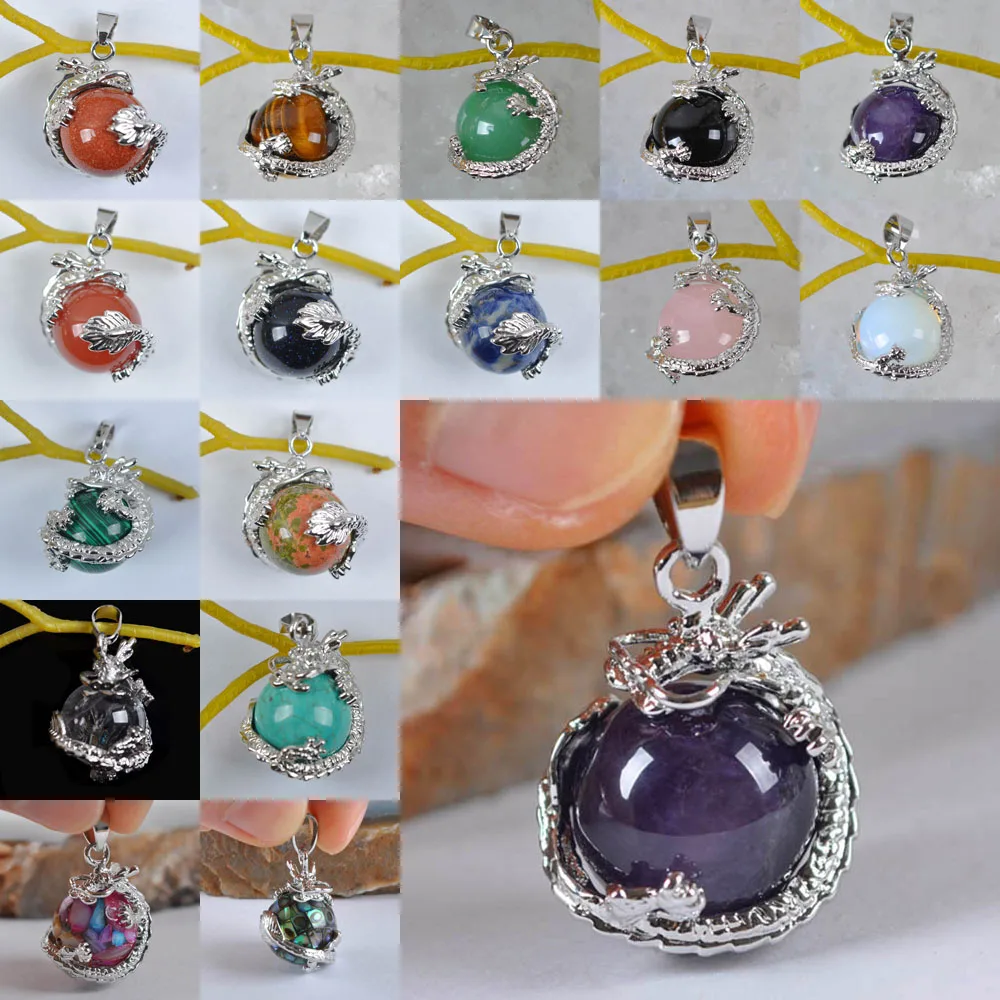 

Black Carnelian/Opal/Rose Crystal/Tigereye/Purple Crystal/Brazilian Sodalite/Abalone Shell Bead GEM Pendant Jewelry Dragon 1PCS