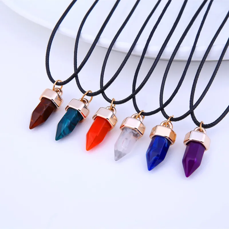 

Necklace Pendant Natural Gem Stone Quartz Bullet Hexagonal Point Pendulum Column Reiki Healing Chakra Jewelry for 2019