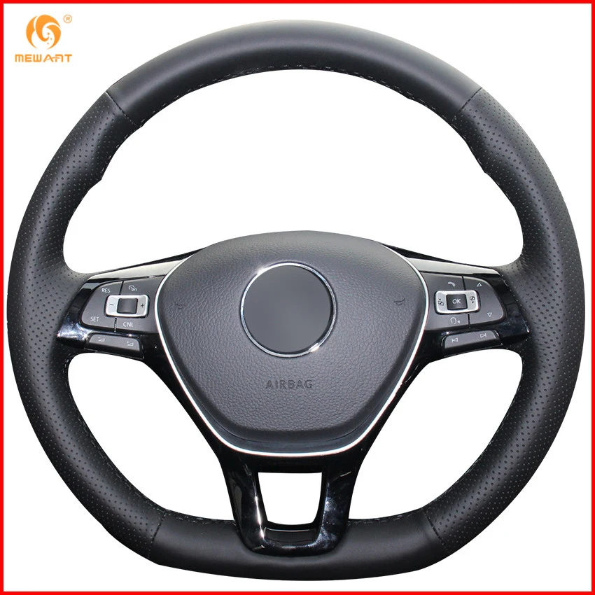 

MEWANT Black Artificial Leather Steering Wheel Cover for Volkswagen VW Golf 7 Mk7 New Polo Jetta Passat B8 Tiguan Sharan Touran