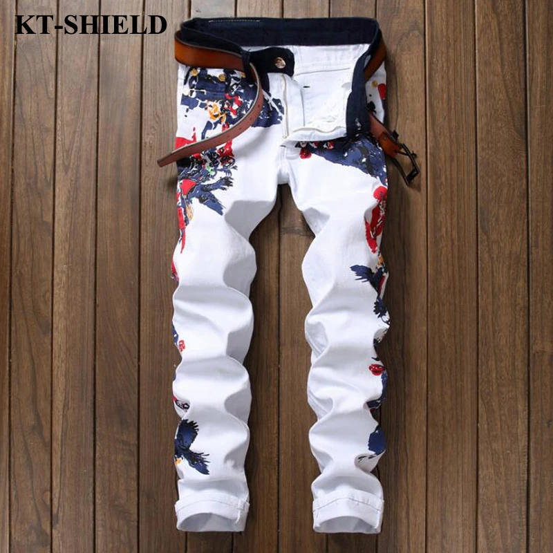 Luxury Brand Jeans Men Flowers Printed Denim Trousers Homme White Casual Denim Mens Designer Jeans Pants