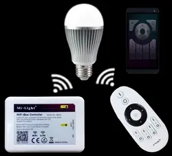 Ми. light 2.4 г 9 Вт ЧМТ (теплый белый + белый) светодиодные лампы AC85-265V + WiFi IBOX LED контроллер + 2.4 ГГц 4-зоны CCT СВЕТОДИОДНЫЙ Контроллер Удаленного