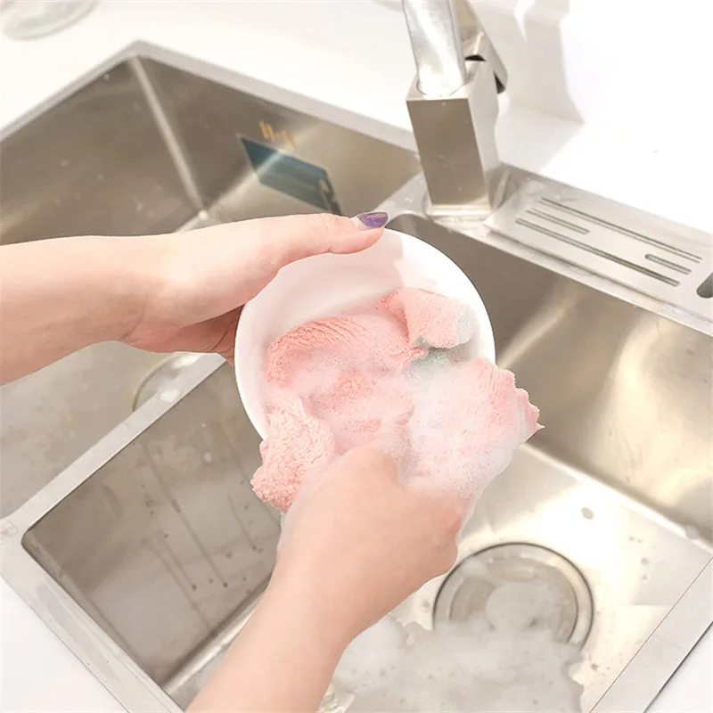 Домашнее супер впитывающее кухонное полотенце s толще Двухслойное полотенце из микрофибры для мытья посуды