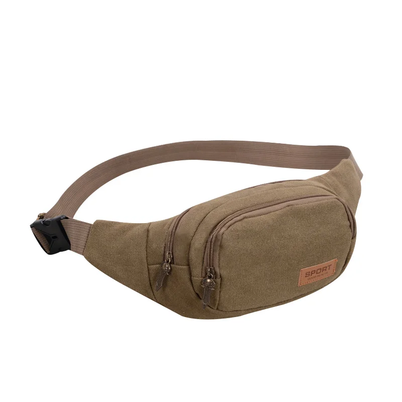 Fashion Canvas Waist Belt Bag Vintage  Shoulder Sling Fanny Pack Hip Wallet, Khaki