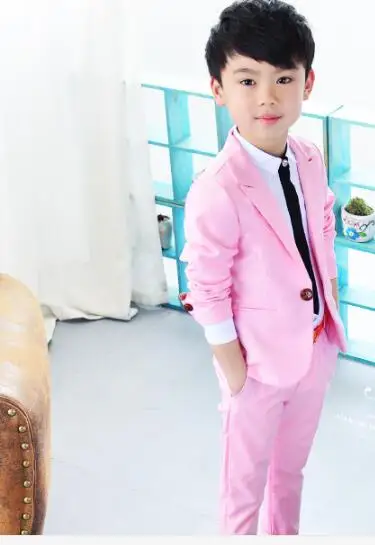Новые осенние модные повседневные смокинги ярких цветов для мальчиков, детские весенние однотонные торжественные свадебные костюмы модный брендовый Детский костюм синего и розового цвета - Цвет: Розовый