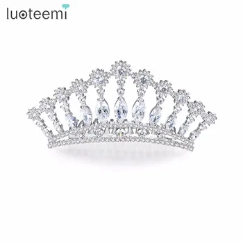 

LUOTEEMI New Luxury Full Cubic Zirconia CZ Wedding Bridal Crown Tiara Comb Hair Jewelry Accessories For Women Gift
