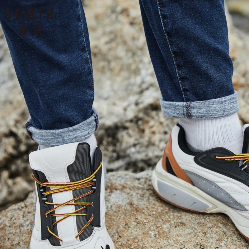 Buy SEMIR Men Skinny Jeans Washed Denim with Side Pocket Men's Slim Fit Cotton Jeans with Zip Fly with Button in Retro Style