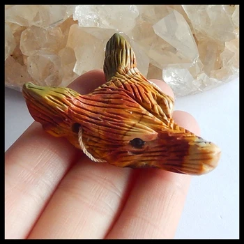 

Carved Multi-color Picasso Jasper Wolf Head Pendant,47x35x15mm,20.3g