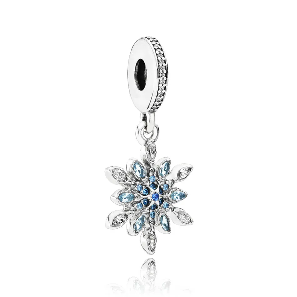 

925 Sterling Silver DIY Jewelry Crystalized Snowflake Dangle Charm fit Pandora Bracelet Bangle Lady Gift