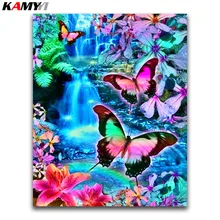 Цветная Бабочка полная круглая Алмазная картина вышивка крестиком водопад пейзаж квадратная Алмазная мозаика 5D алмазная Вышивка Цветы