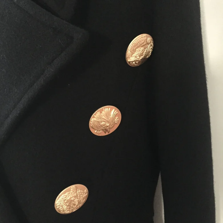 Nouveau Hiver Haute Col Tête Dames Piste Photo Mode De 2018 Longue Laine Section Marée Qualité Boucle Tailleur Animal Color Manteau Métal En Mince 5EwqqngAUx