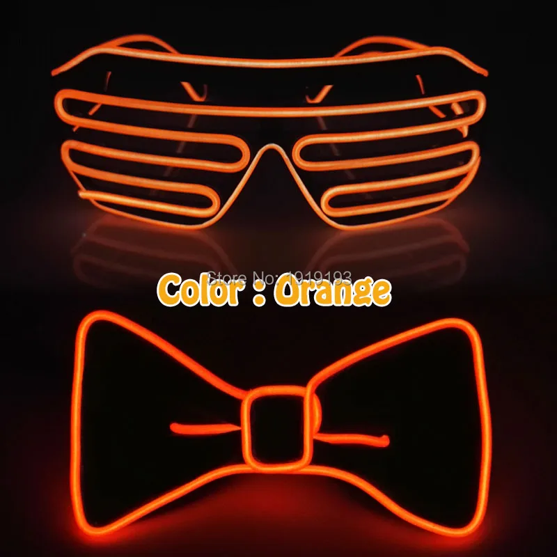 Хэллоуин праздничный комплект EL очки и EL галстук-бабочка светильник на Мигать Светодиодный светящийся Рейв, с принтом "очки" и галстуком-бабочкой, галстук-бабочка, свечение вечерние поставки с DC3V