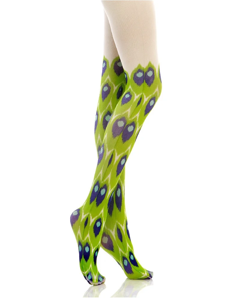 Ярко-зеленое перо павлина колготки с принтом облегающие носки