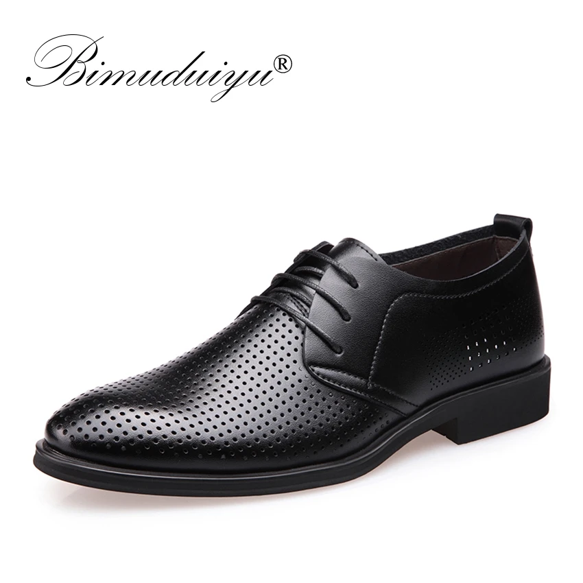 

BIMUDUIYU Brand Hollow Outs Breathable Men Formal Shoes Patent Leather Oxford Shoes Summer Dress Business Male Flats Shoe