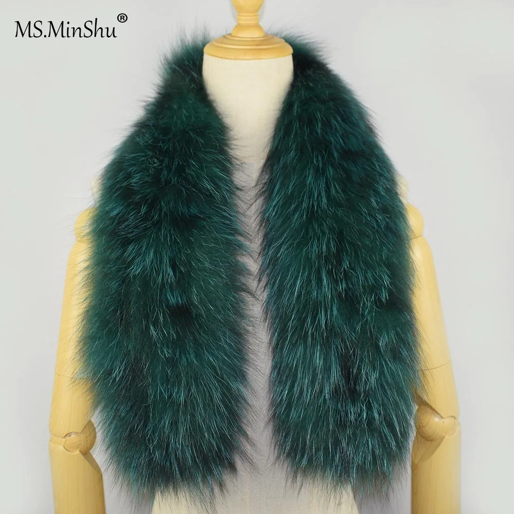 MS.Minshu Long Fox Fur Scarf Shawl Luxury Genuine Fur Boa Natural Whole Fox  Stole with Tails