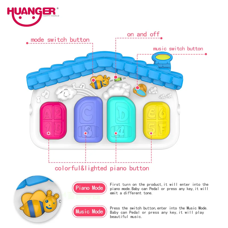 Игровой коврик Huanger Baby 3 в 1 развивающий музыкальный с клавиатурой для детей