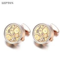 Newest Functional Watch Movement Cufflinks For Men Stainless Steel Gold Steampunk Gear Watch Mechanism Cuff links With Glass