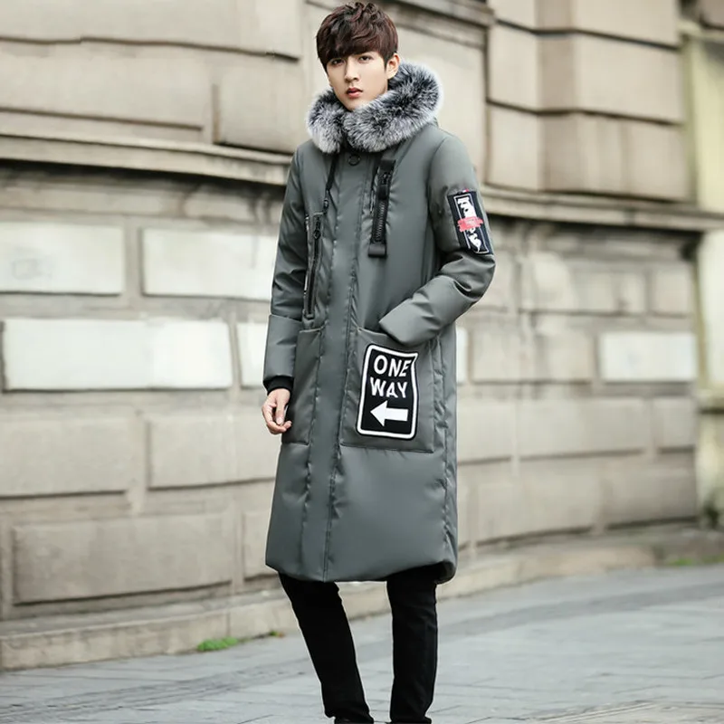 AYUNSUE, пуховик, мужской, зимний, длинный, Повседневный, уплотненный, тонкий, корейский, натуральный мех, воротник, мужские куртки, пальто для мужчин, Abrigo Hombre KJ503