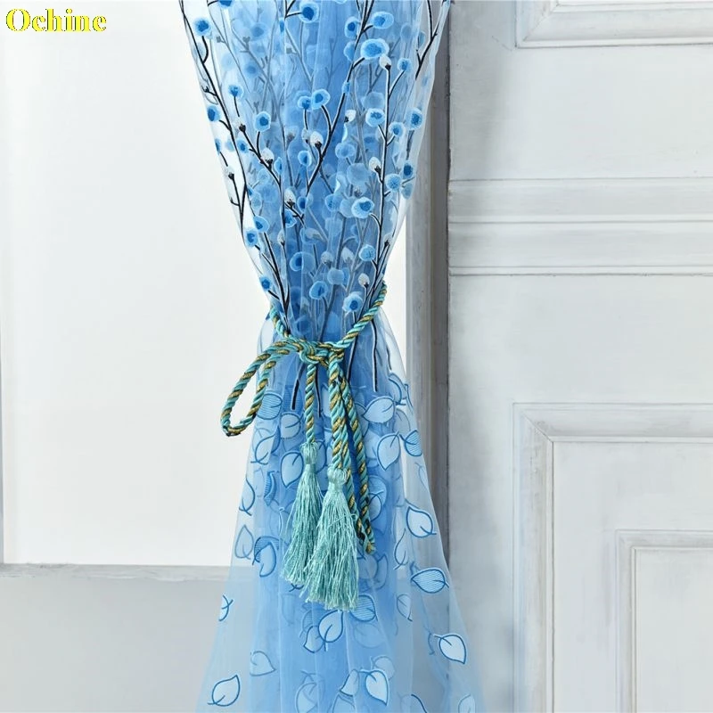 

OCHINE 100*270 Cm Line Embroidered Sheer Curtains Office White Voile Curtains Fabric Drapes Tulle