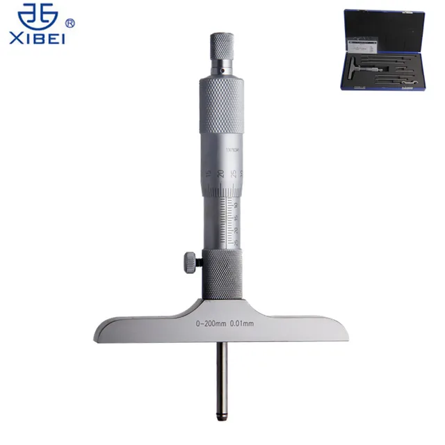 XIBEI 0 200mm Depth Micrometer Ratchet With 8 Rods Stainless Steel Micrometer Screw Gauge
