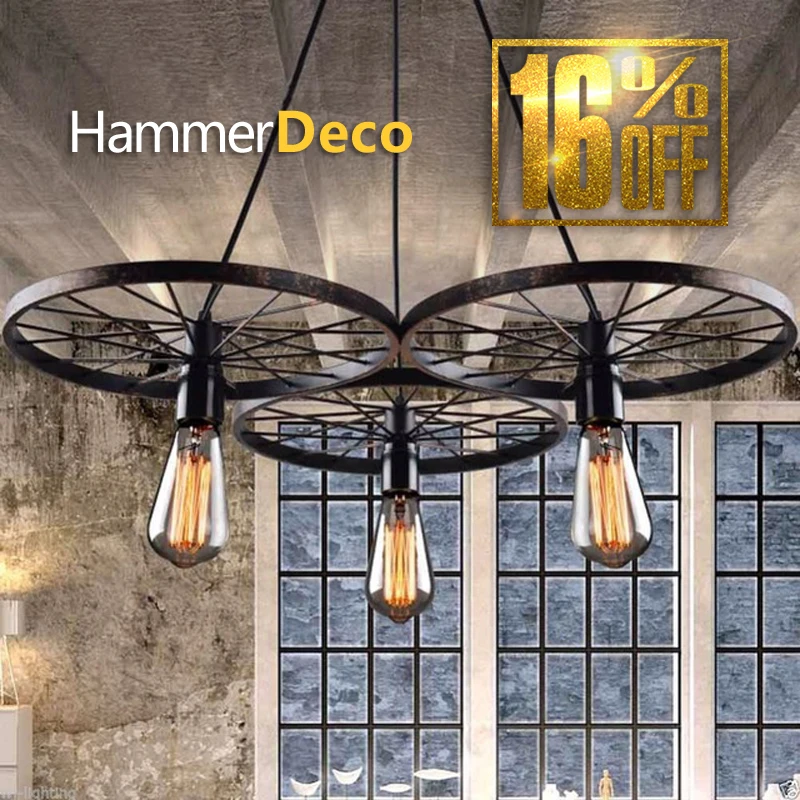 

Vintage Retro Pendant Light Metal Wheel Shade Edison E27 Base
