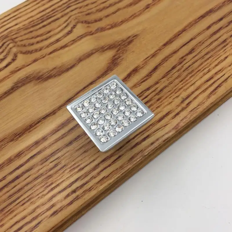 25mm Square Drawer Pull Handle Diamond Wardrobe Knobs Crystal Glass
