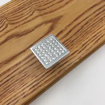 

25mm Square Drawer Pull Handle Diamond Wardrobe Knobs Crystal Glass Zinc Alloy Cabinet Furniture Hardware handle knobs