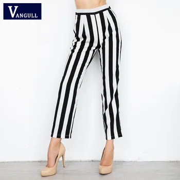 

Vangull Elegant Ankle Striped Pants Women Fashion High Waist Trousers 2019 New Spring Female Slim Vintage Casual Straight Pants