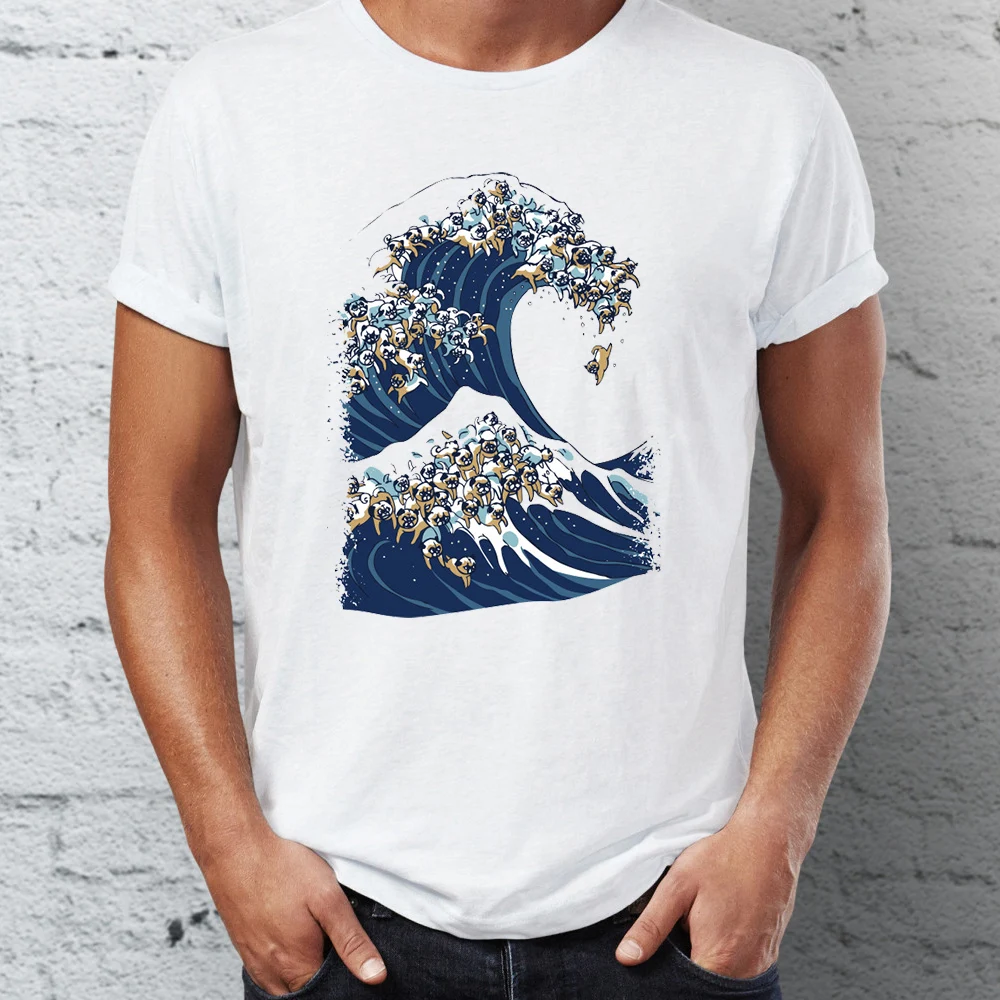 Мужская футболка the great wave of Pug off kanagawa с удивительными животными|men t shirt|t shirtt shirt men |