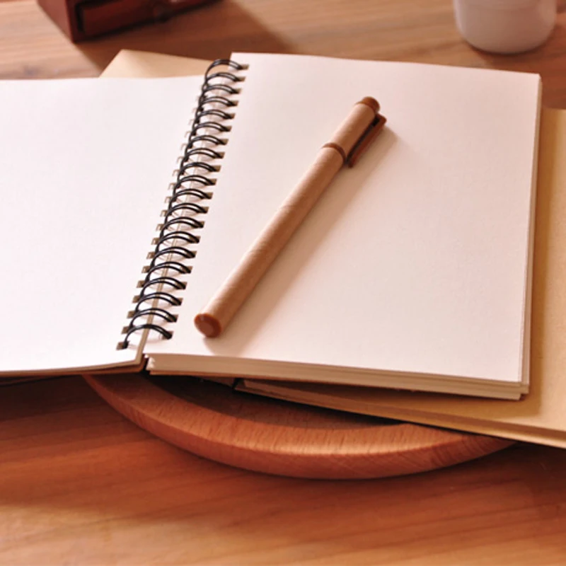Крафт-бумага спиральная катушка блокнот дневник для рисования мягкий переплет белая бумага эскиз записная книжка блокнот Офис Школьные принадлежности