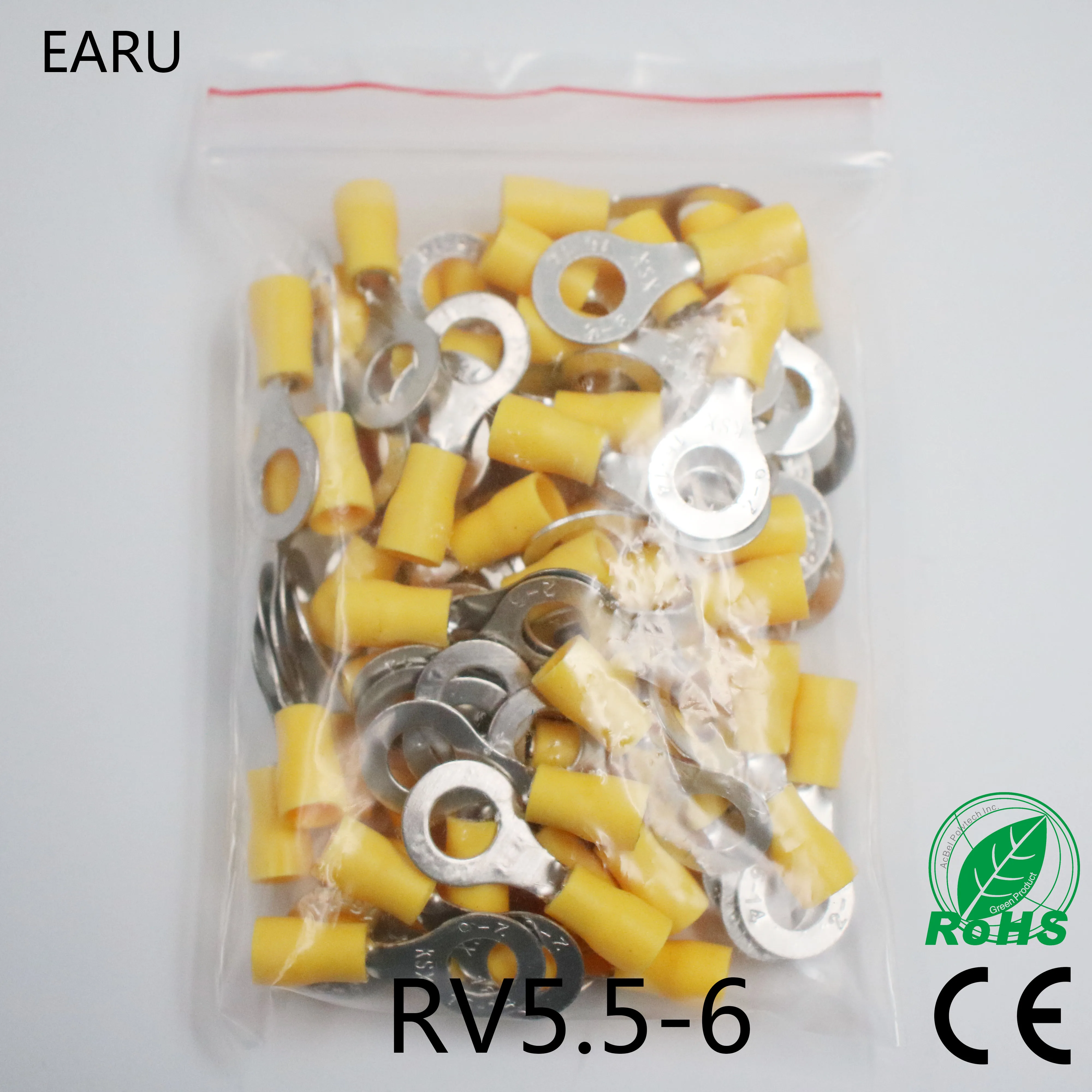 RV5.5-6 желтый кольцо изолированный терминал кабель обжимная Клемма костюм 4-6mm2 кабель провод разъема 100 шт./упак. RV5-6 RV